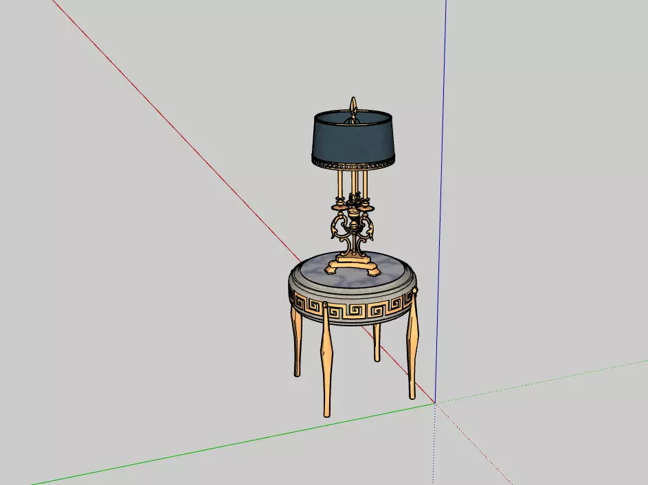 Classical Marble-Top Bedside Table with Ornate Lamp 3D model_4