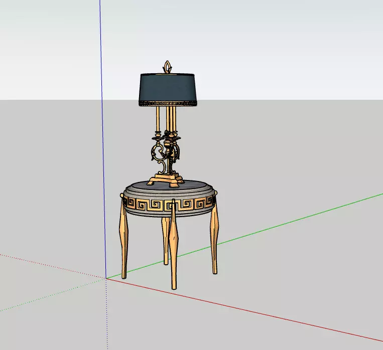 Classical Marble-Top Bedside Table with Ornate Lamp 3D model_1