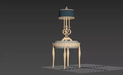 Classical Marble-Top Bedside Table with Ornate Lamp 3D model_3