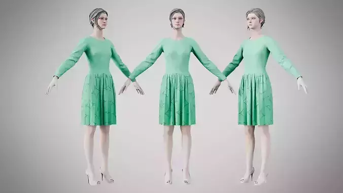 Dress 05 Medium Aquamarine With Design