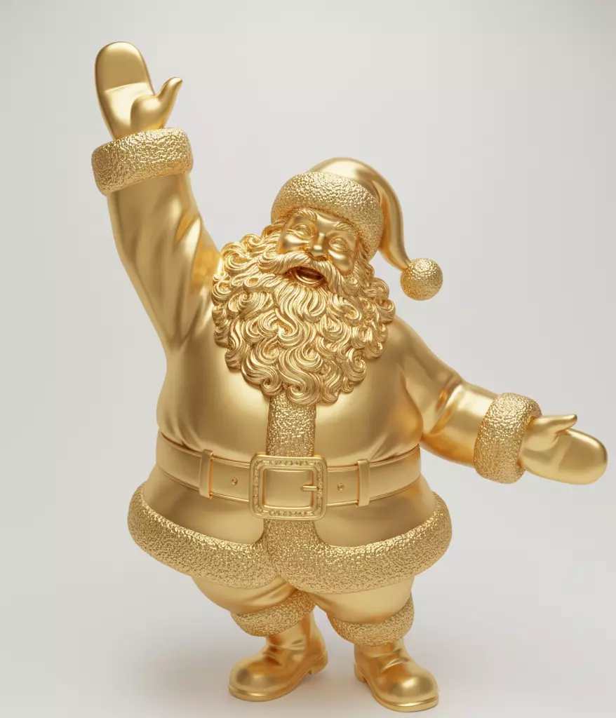 Cheering gold Santa Claus sculpture with raised arm 3D print model_0
