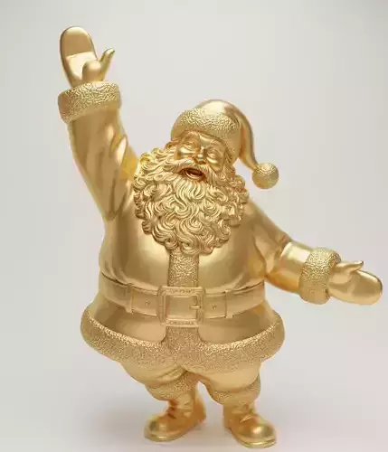 Cheering gold Santa Claus sculpture with raised arm 3D print model
