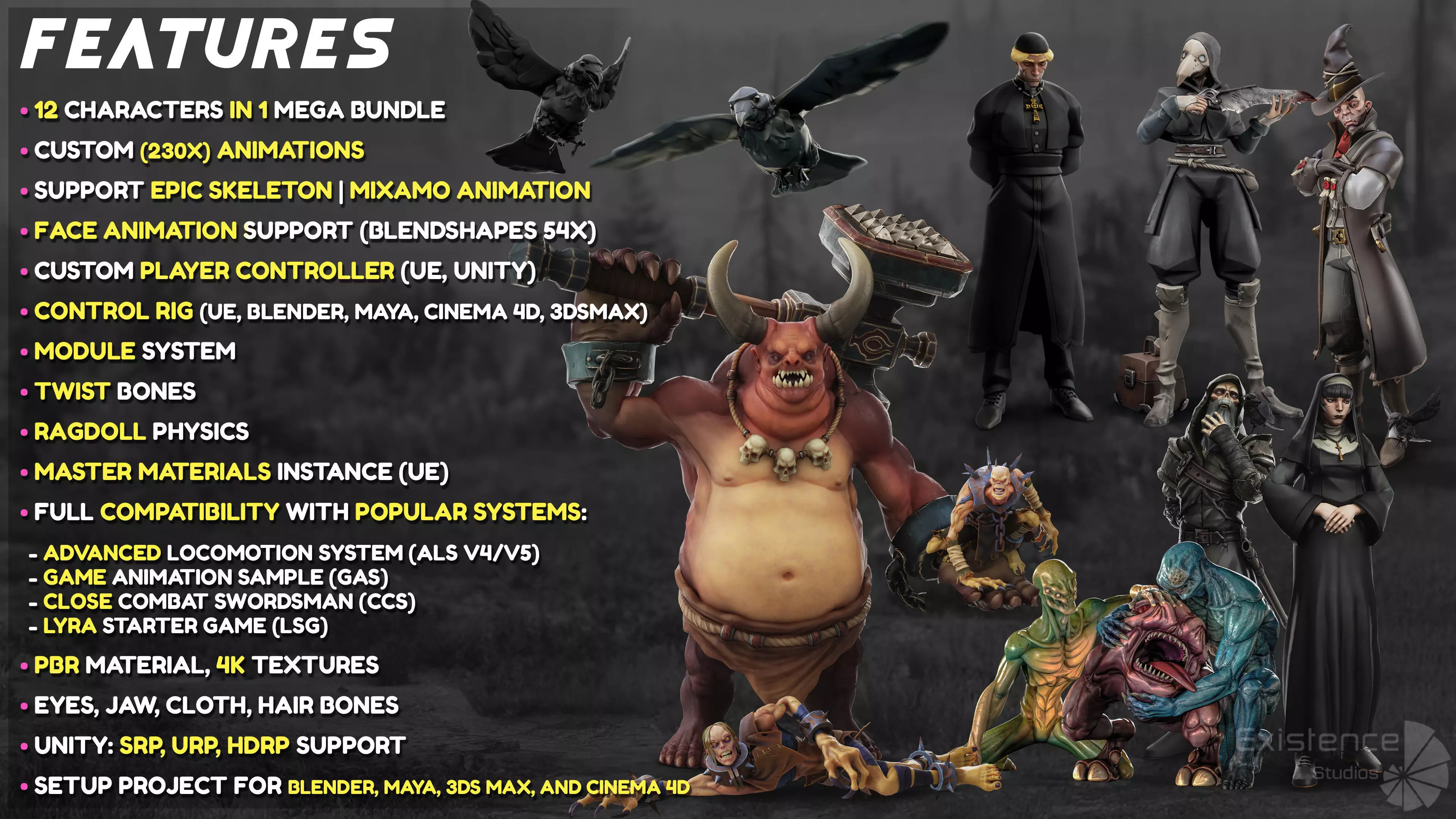 Creatures and Characters - 24x - Stylized Fantasy Mega Bundle Low-poly 3D model_6