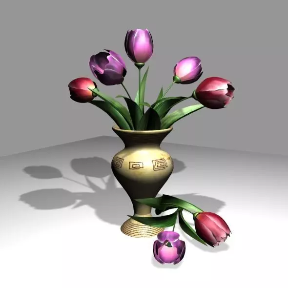 Tulip bouquet in a vase 3D model