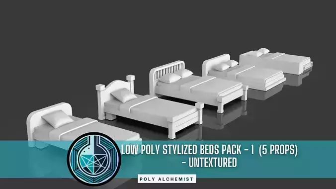 Low Poly Stylized Bed Pack - 1 - Untextured  - 5 Props 