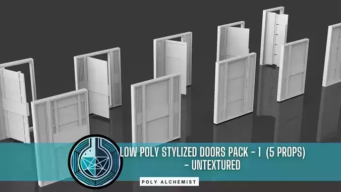 Low Poly Doors Pack - 1 - Untextured - 5 Props Low-poly 3D model