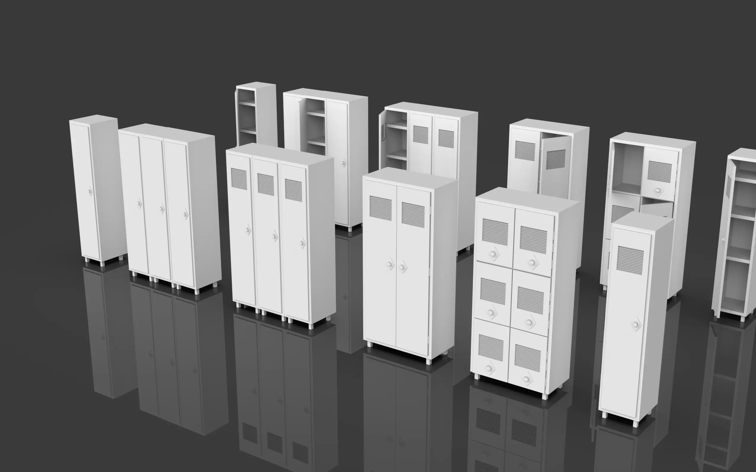 Low Poly Stylized Lockers Pack - 1 - Untextured  - 5 Props  Low-poly 3D model_3