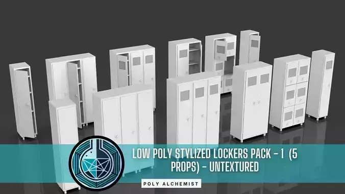 Low Poly Stylized Lockers Pack - 1 - Untextured  - 5 Props  Low-poly 3D model