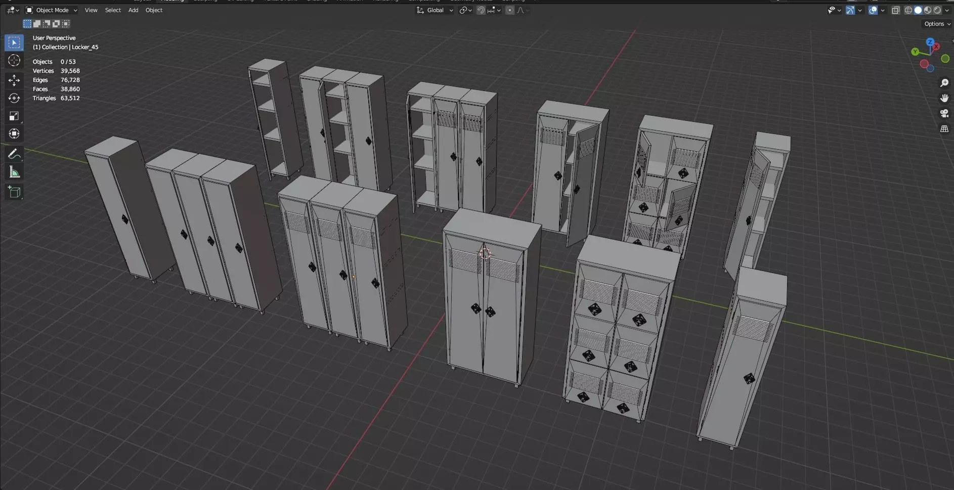 Low Poly Stylized Lockers Pack - 1 - Untextured  - 5 Props  Low-poly 3D model_15