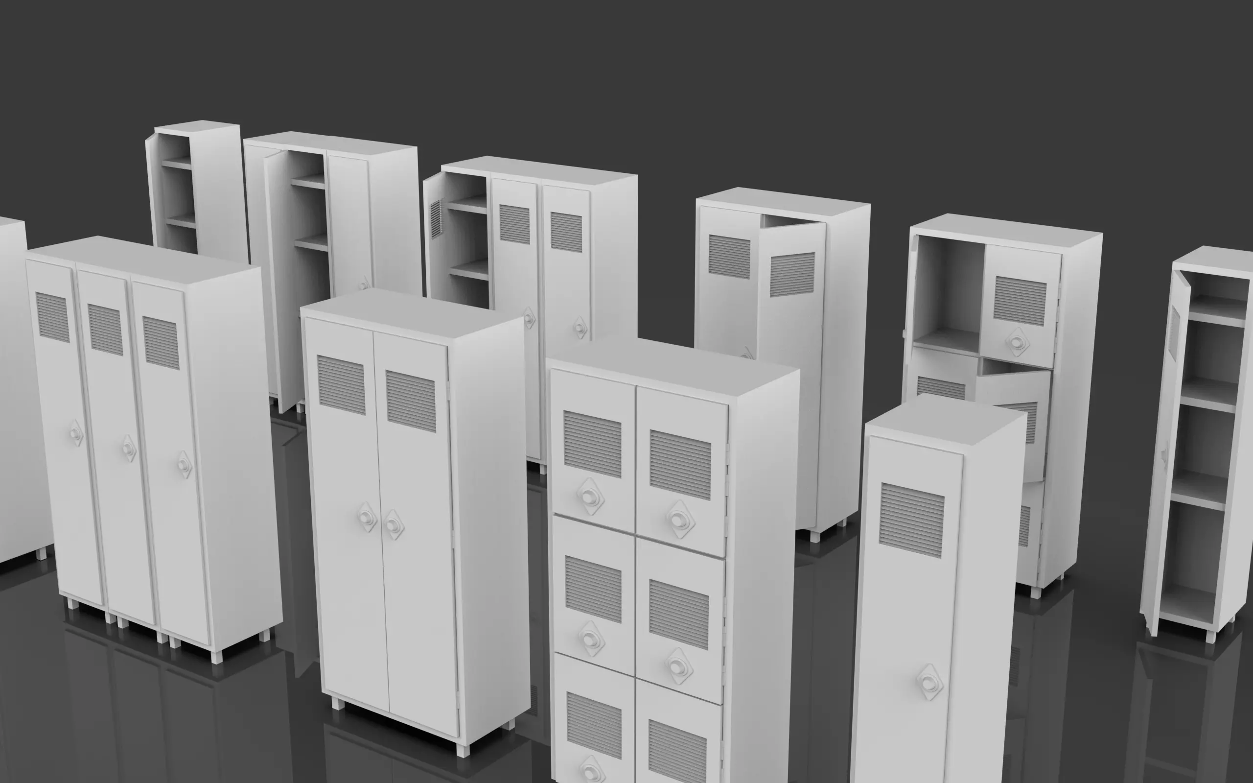 Low Poly Stylized Lockers Pack - 1 - Untextured  - 5 Props  Low-poly 3D model_1