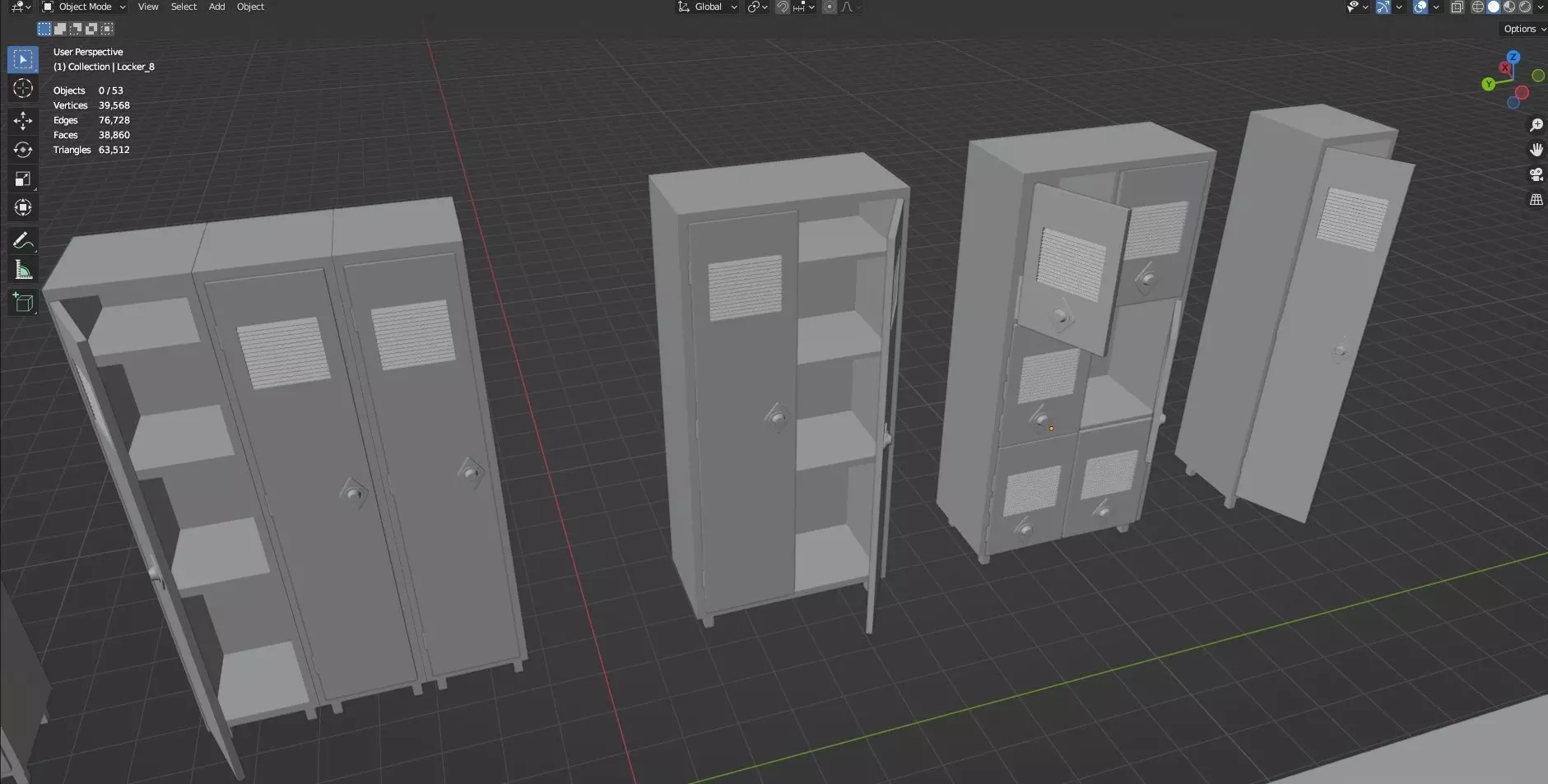 Low Poly Stylized Lockers Pack - 1 - Untextured  - 5 Props  Low-poly 3D model_13