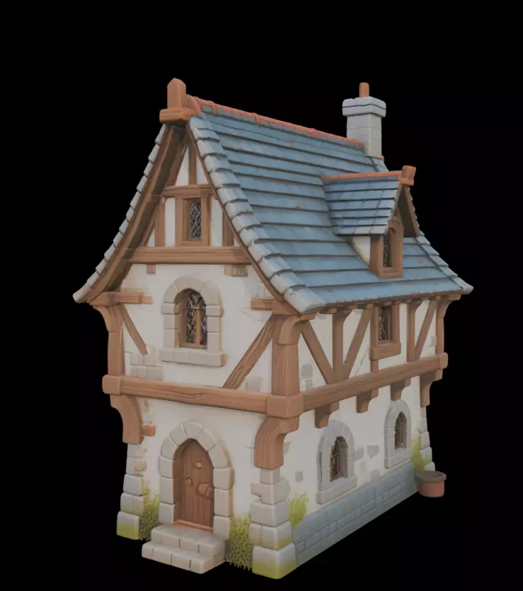 Medieval Stylized House 3D model_0