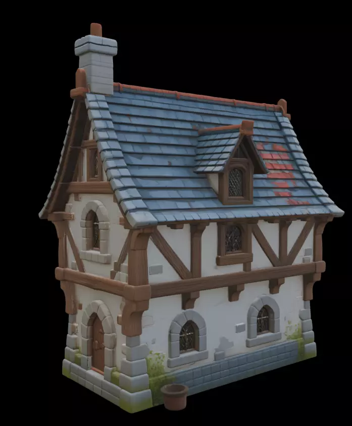 Medieval Stylized House 3D model_2