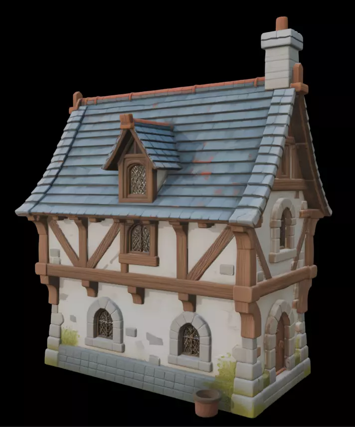Medieval Stylized House 3D model_1