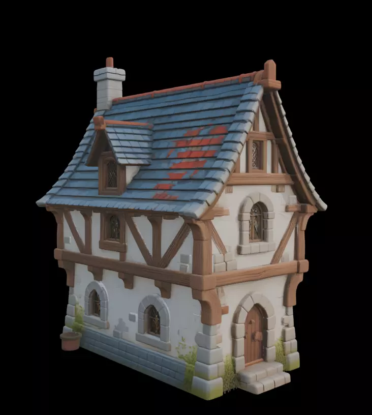 Medieval Stylized House 3D model_3