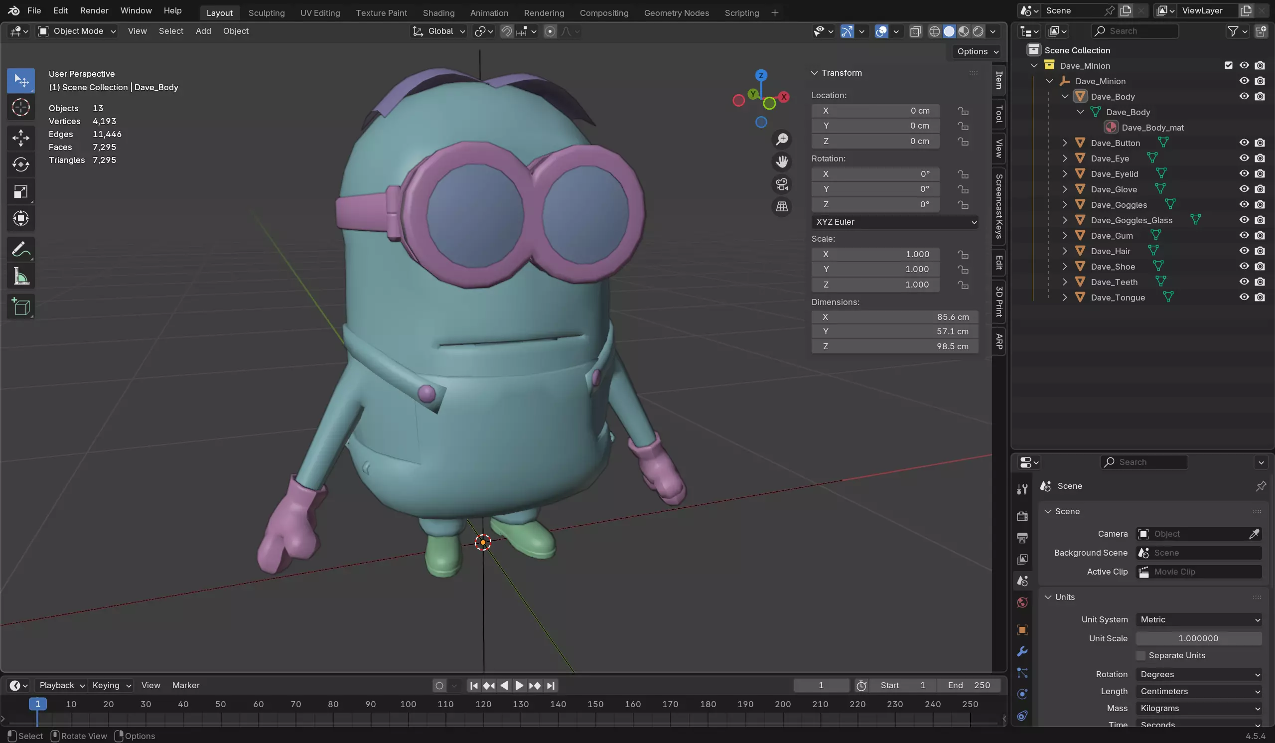 Dave - Minion Low-poly 3D model_13