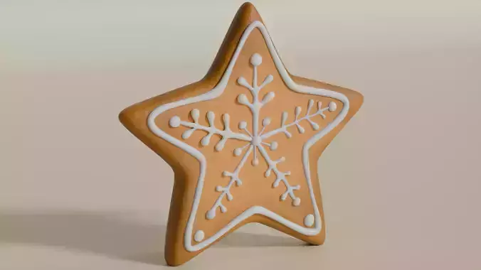 Gingerbread Star Cookie 3D Model - Christmas Holiday Dessert