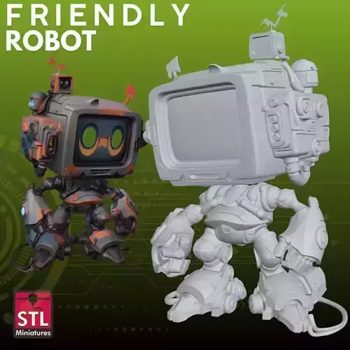 Mini TV Robot STL Retro Mech 3D Model