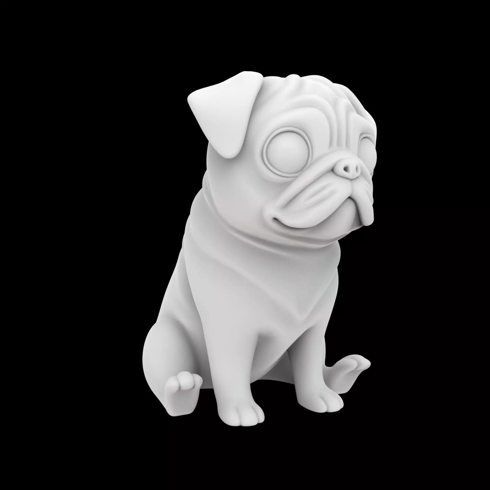 Cute Sitting Pug 3D Print Model 3D print model_0