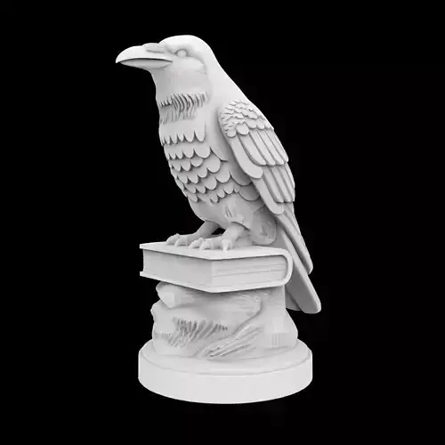 Raven Perched on Ancient Spellbook 3D Print Model