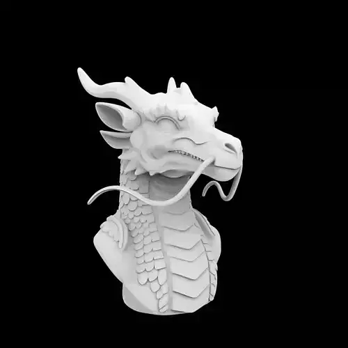 Serpentine Eastern Dragon Head Bust 3D Print Model