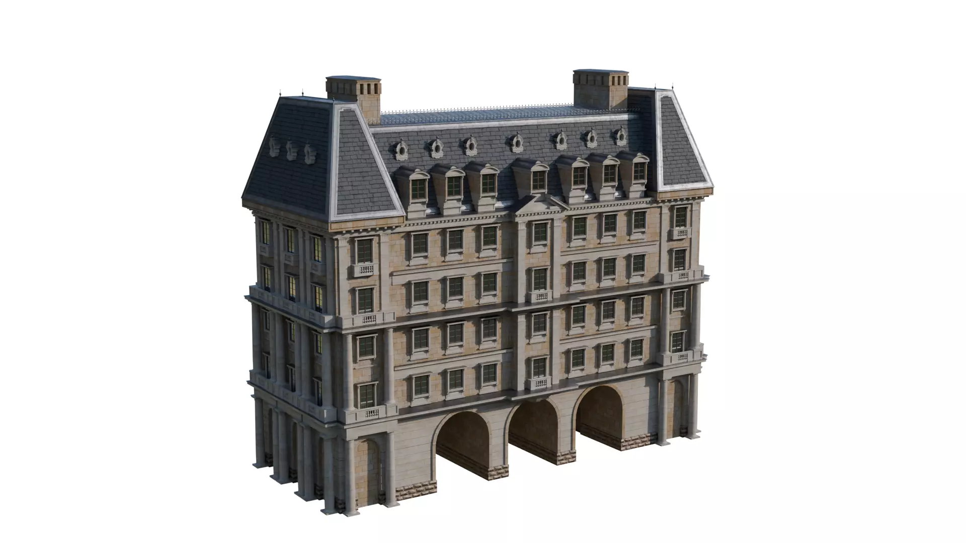 Classical European Building - House 20 3D model_2