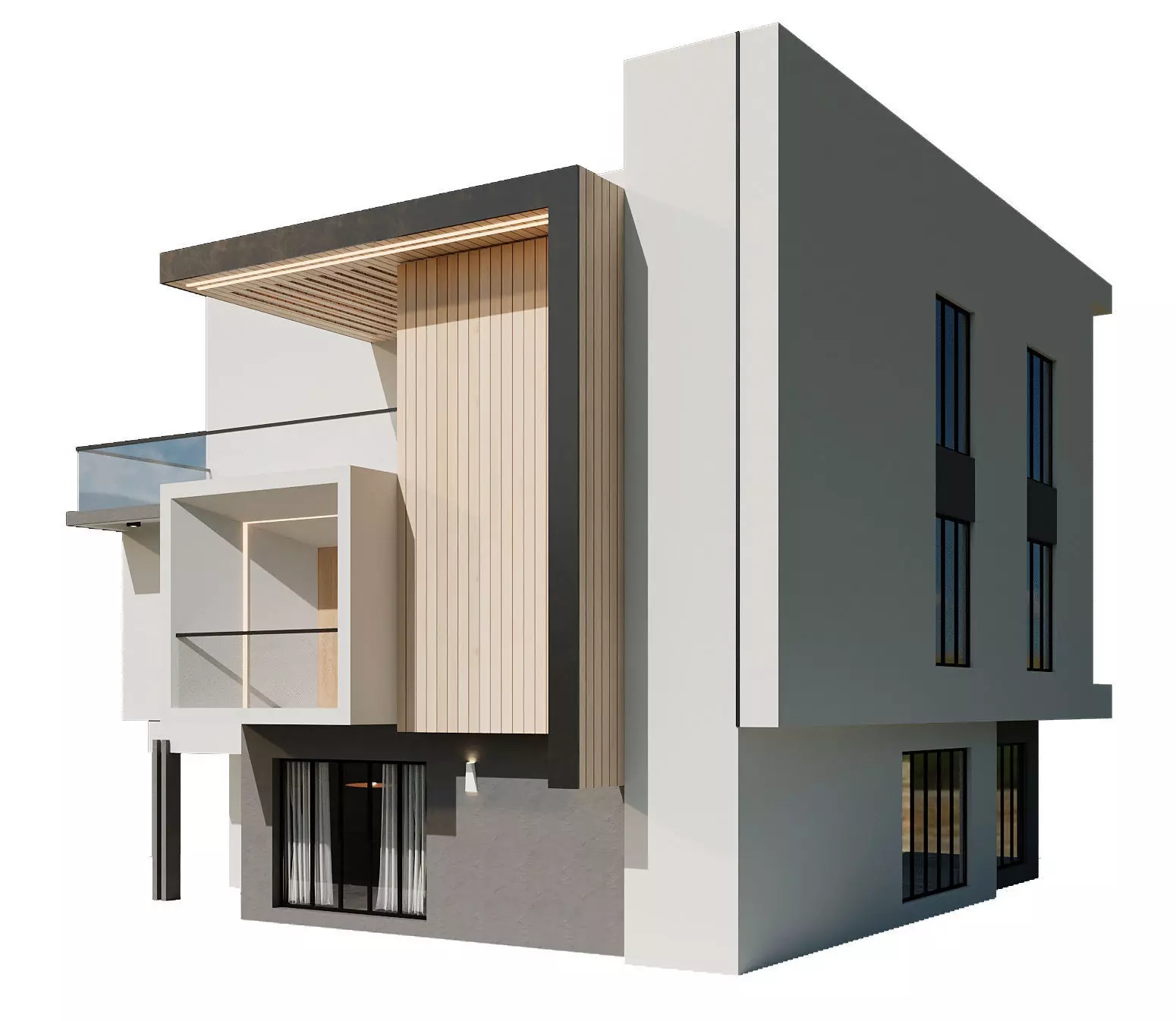 Modern Minimalist Cube House Exterior 3D model_4