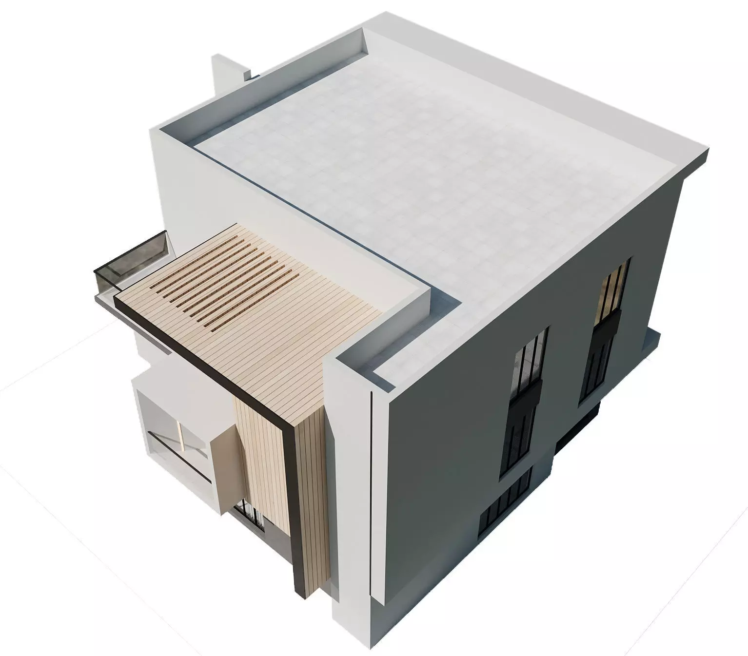 Modern Minimalist Cube House Exterior 3D model_3