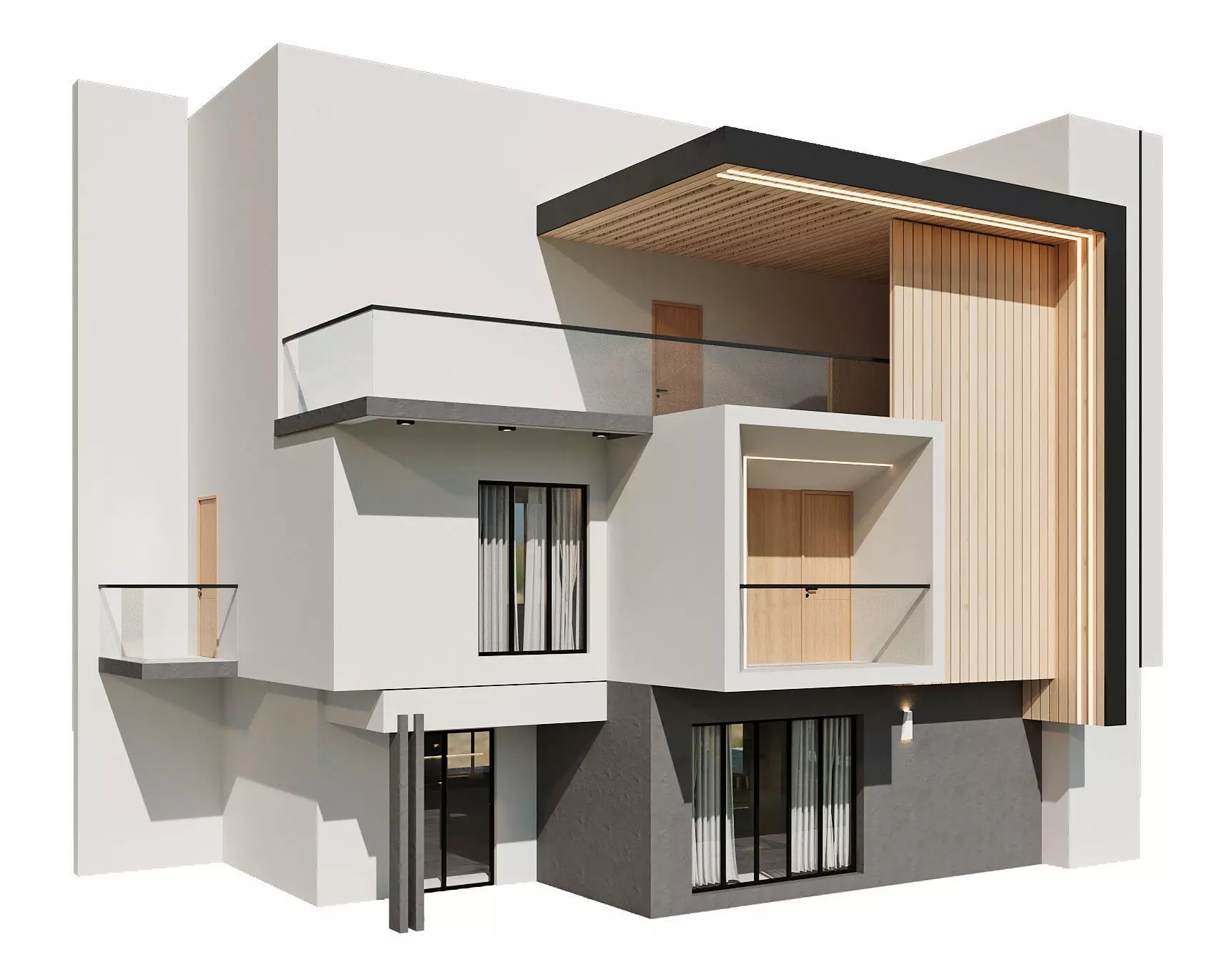 Modern Minimalist Cube House Exterior 3D model_0