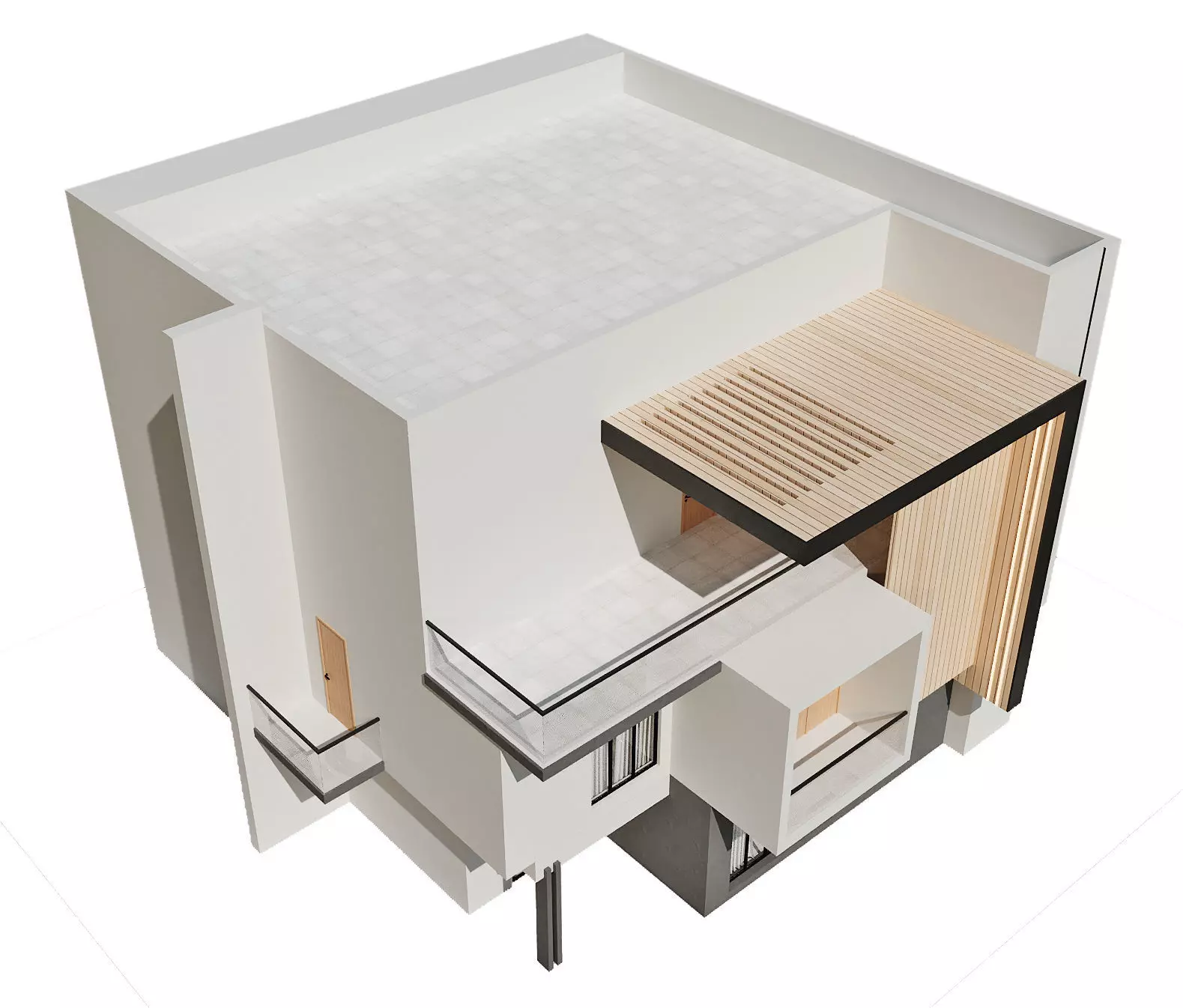 Modern Minimalist Cube House Exterior 3D model_2