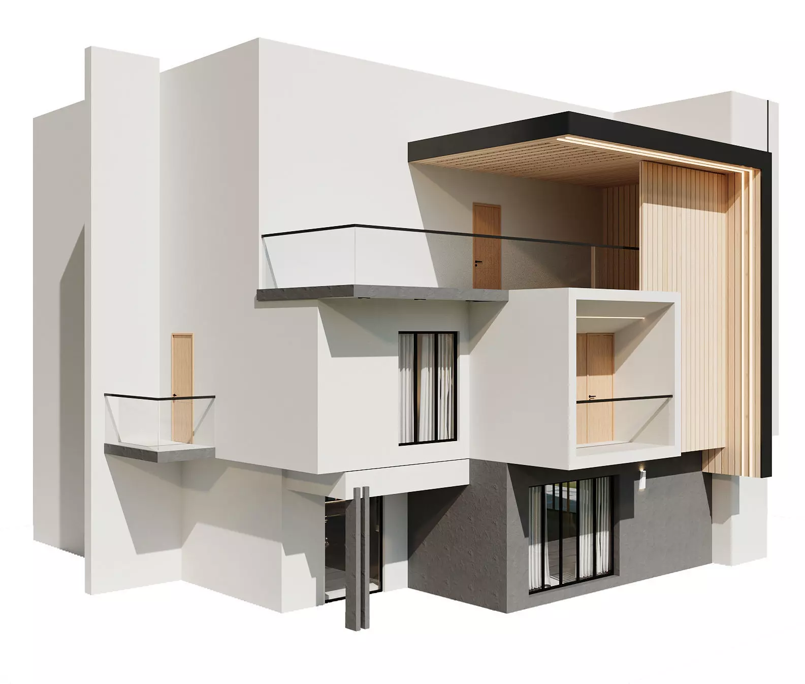 Modern Minimalist Cube House Exterior 3D model_1