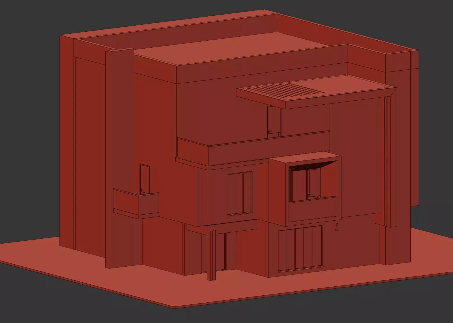 Modern Minimalist Cube House Exterior 3D model_6