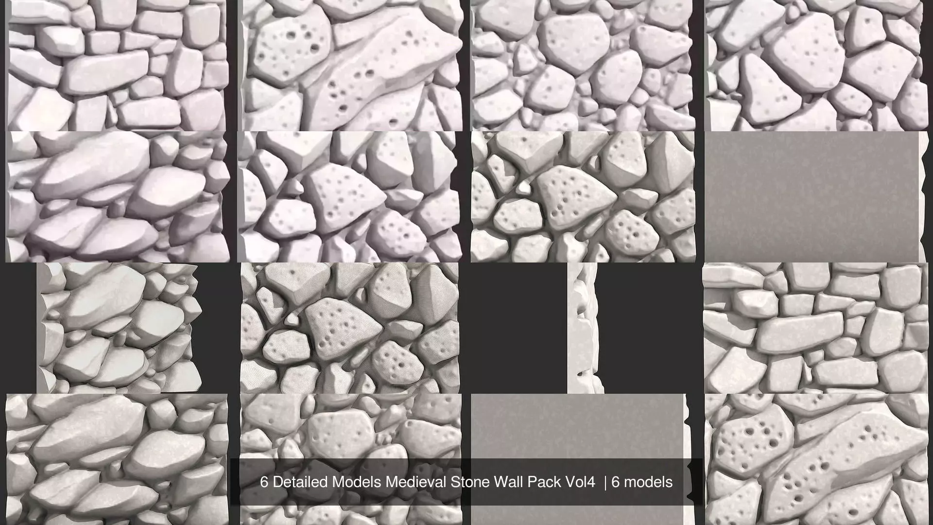 6 Detailed Models Medieval Stone Wall Pack Vol4  3D Model Collection_0