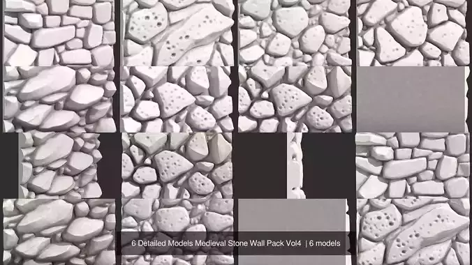 6 Detailed Models Medieval Stone Wall Pack Vol4 