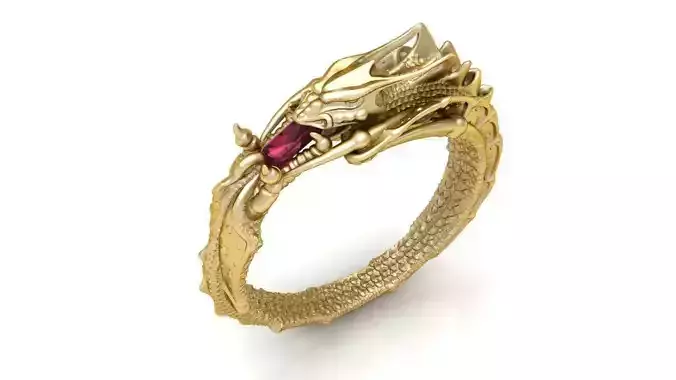 Ring gold dragon with ruby stone