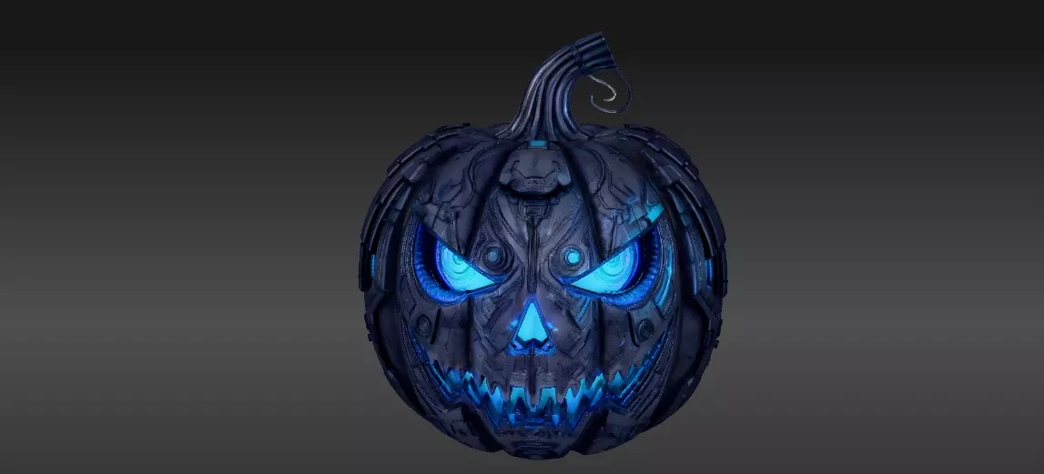 Cyber Glow Jack-O-Lantern 3D Model Futuristic Halloween Pumpkin 3D model