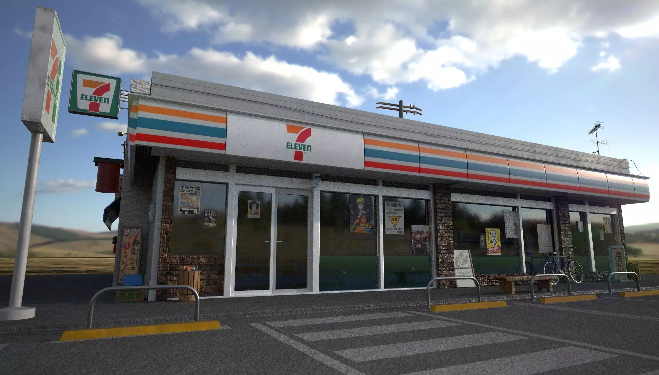 7 eleven  7 11 Store and street Low-poly 3D model_4
