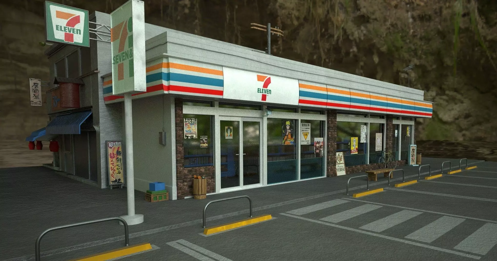 7 eleven  7 11 Store and street Low-poly 3D model_21