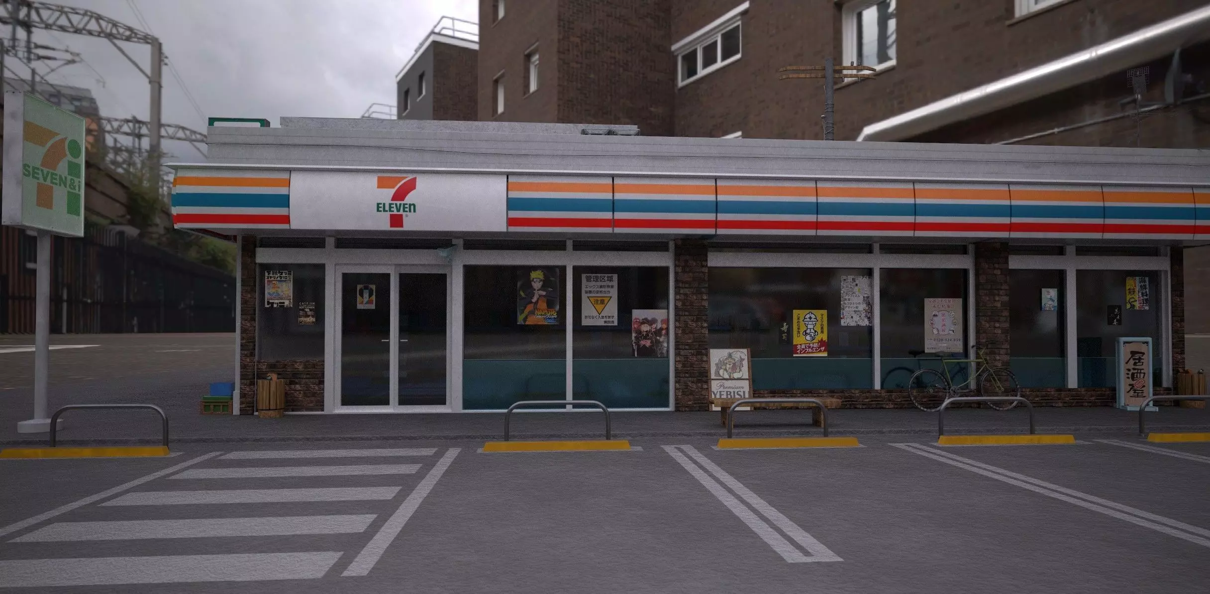 7 eleven  7 11 Store and street Low-poly 3D model_13