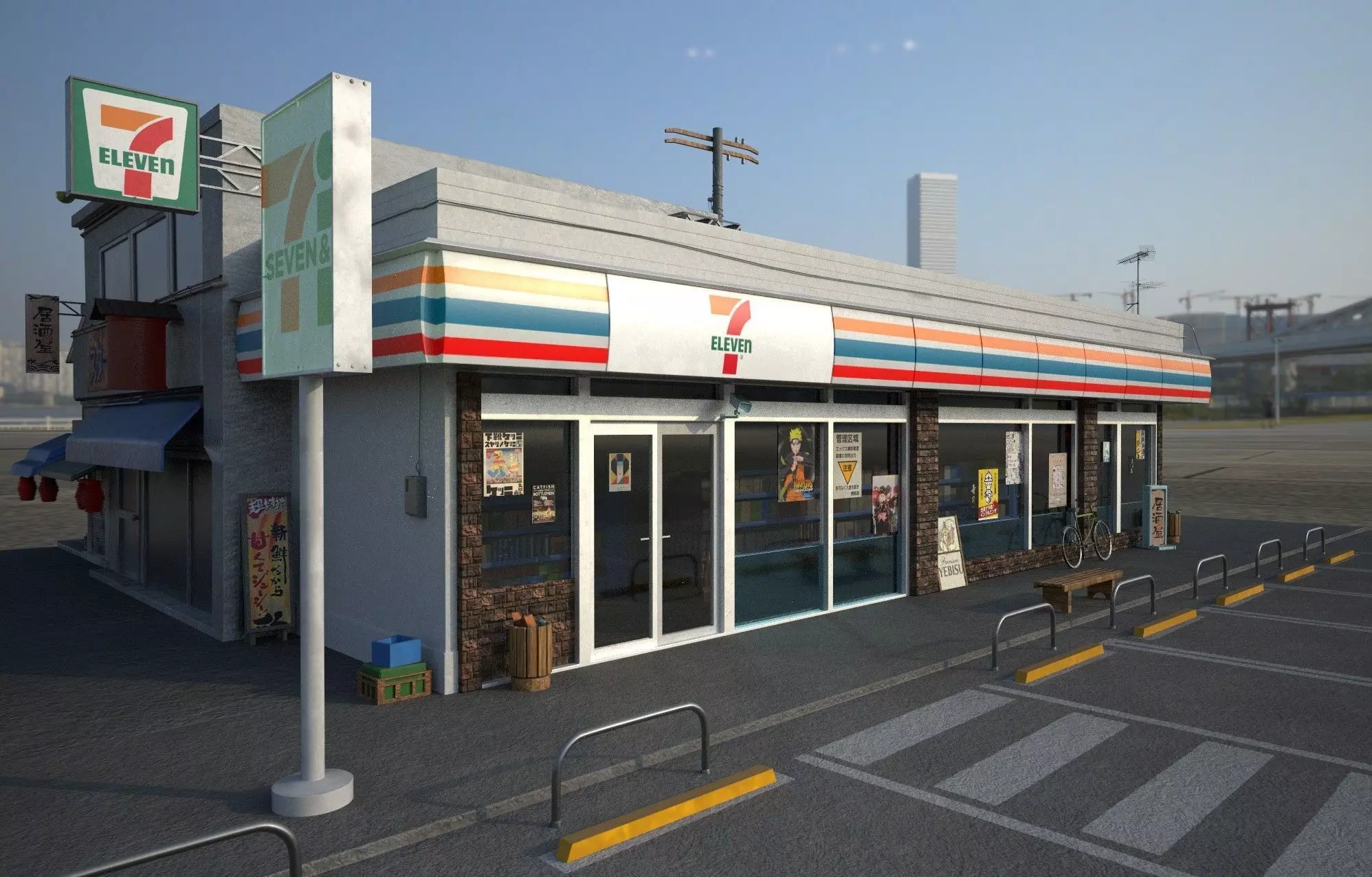 7 eleven  7 11 Store and street Low-poly 3D model_10
