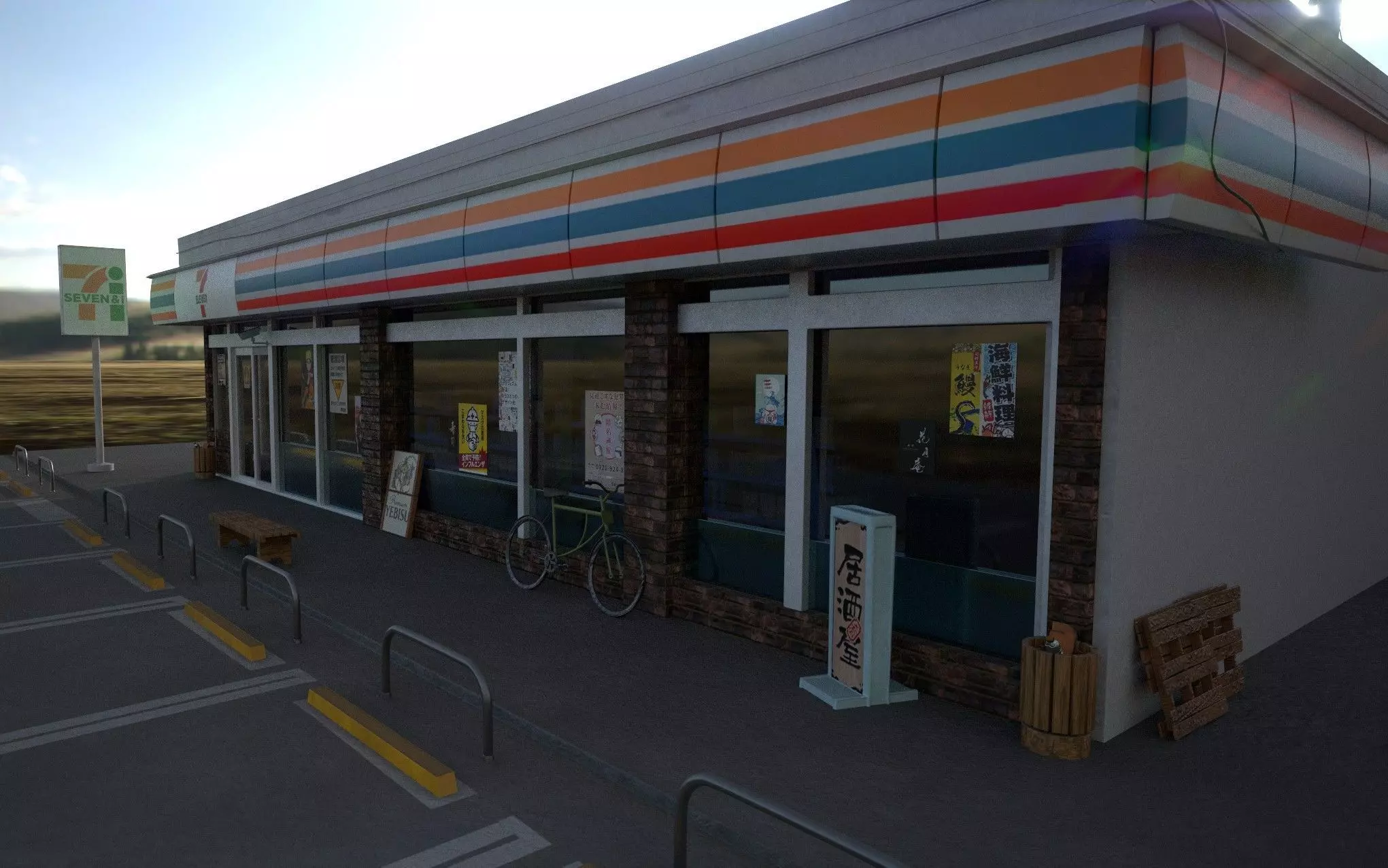 7 eleven  7 11 Store and street Low-poly 3D model_3