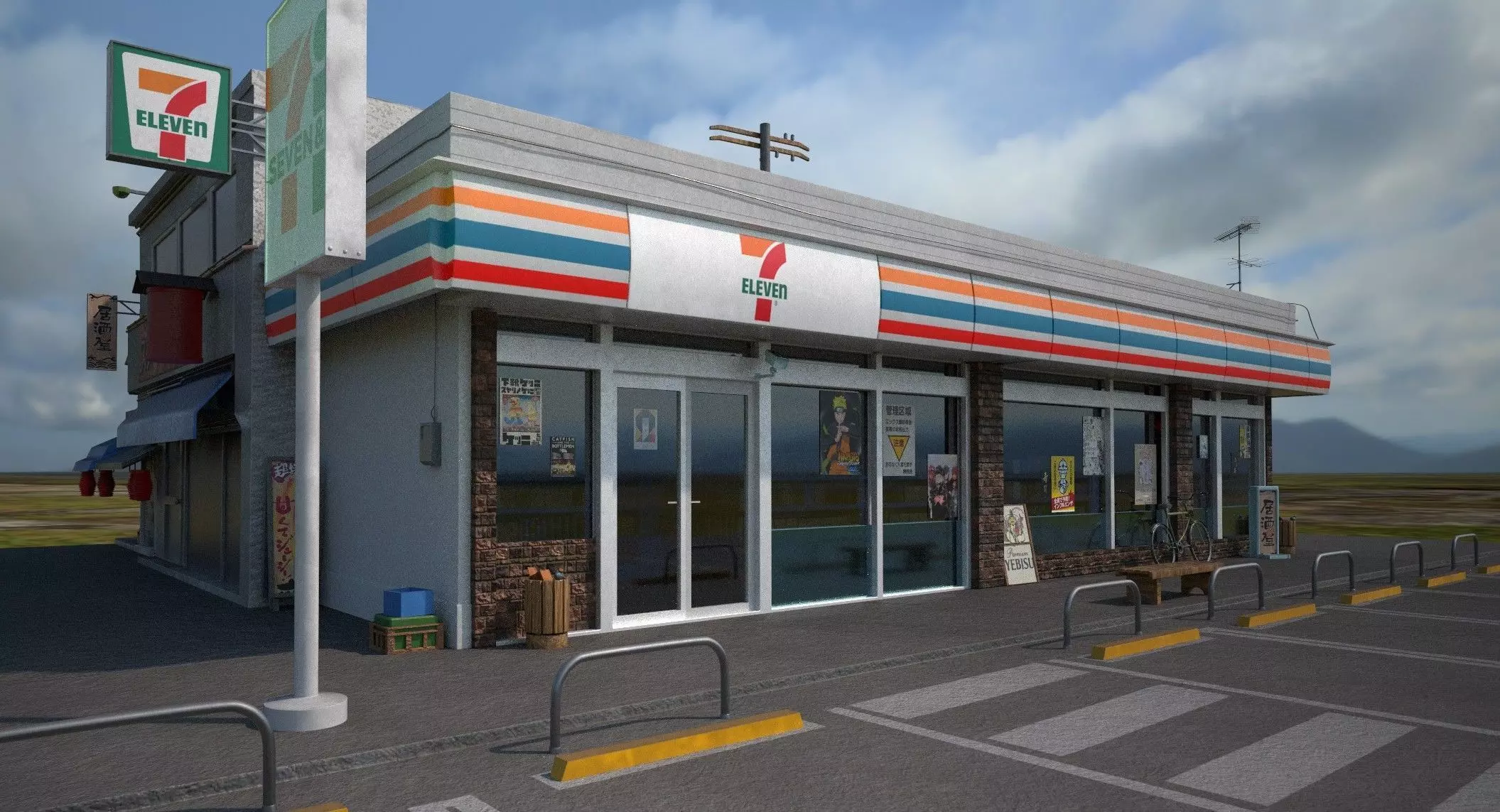 7 eleven  7 11 Store and street Low-poly 3D model_2
