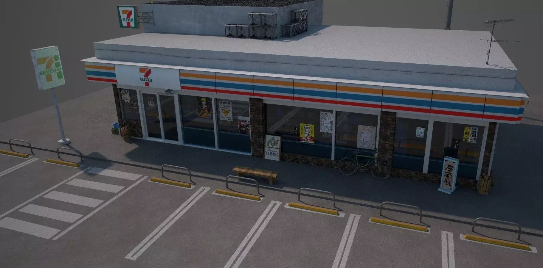 7 eleven  7 11 Store and street Low-poly 3D model_1