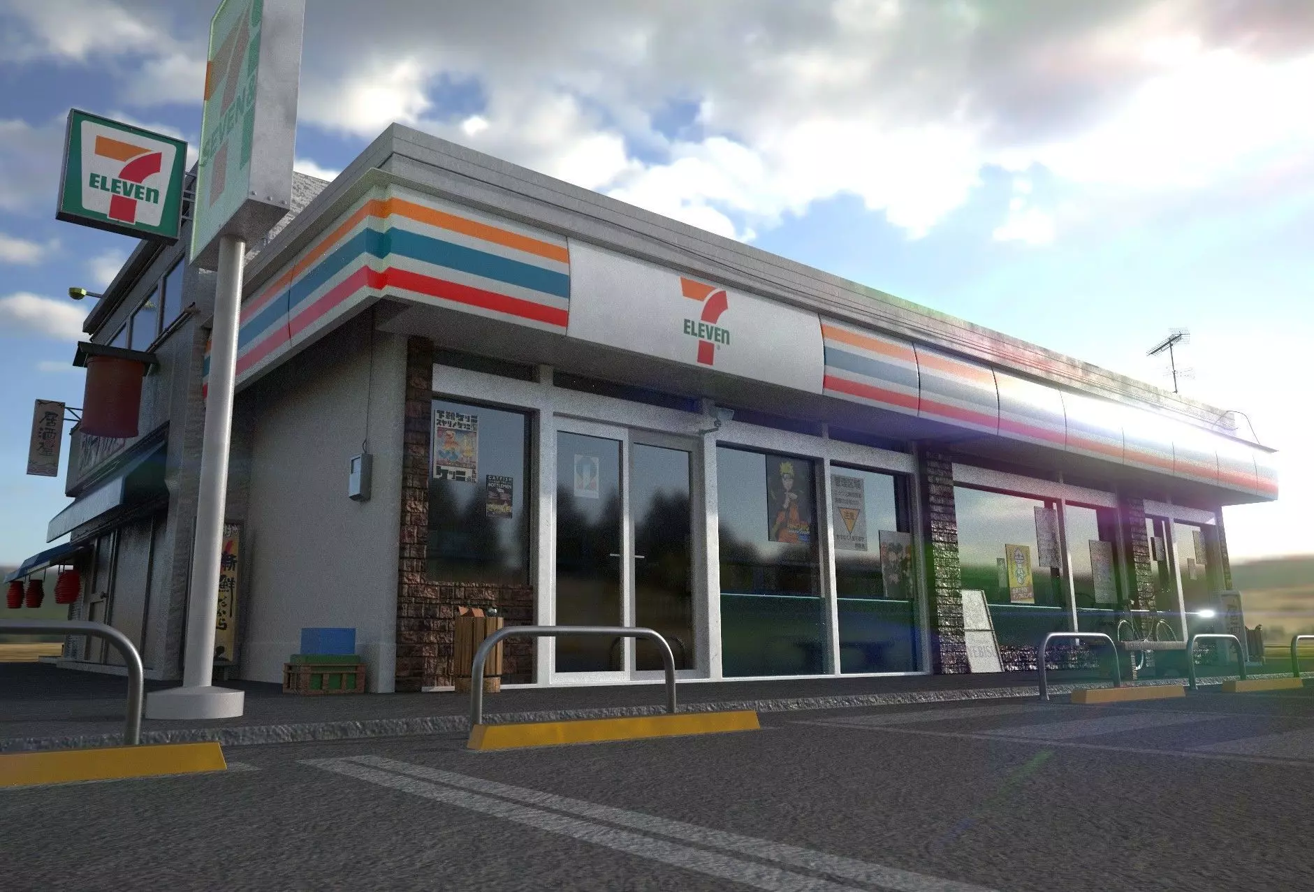 7 eleven  7 11 Store and street Low-poly 3D model_5