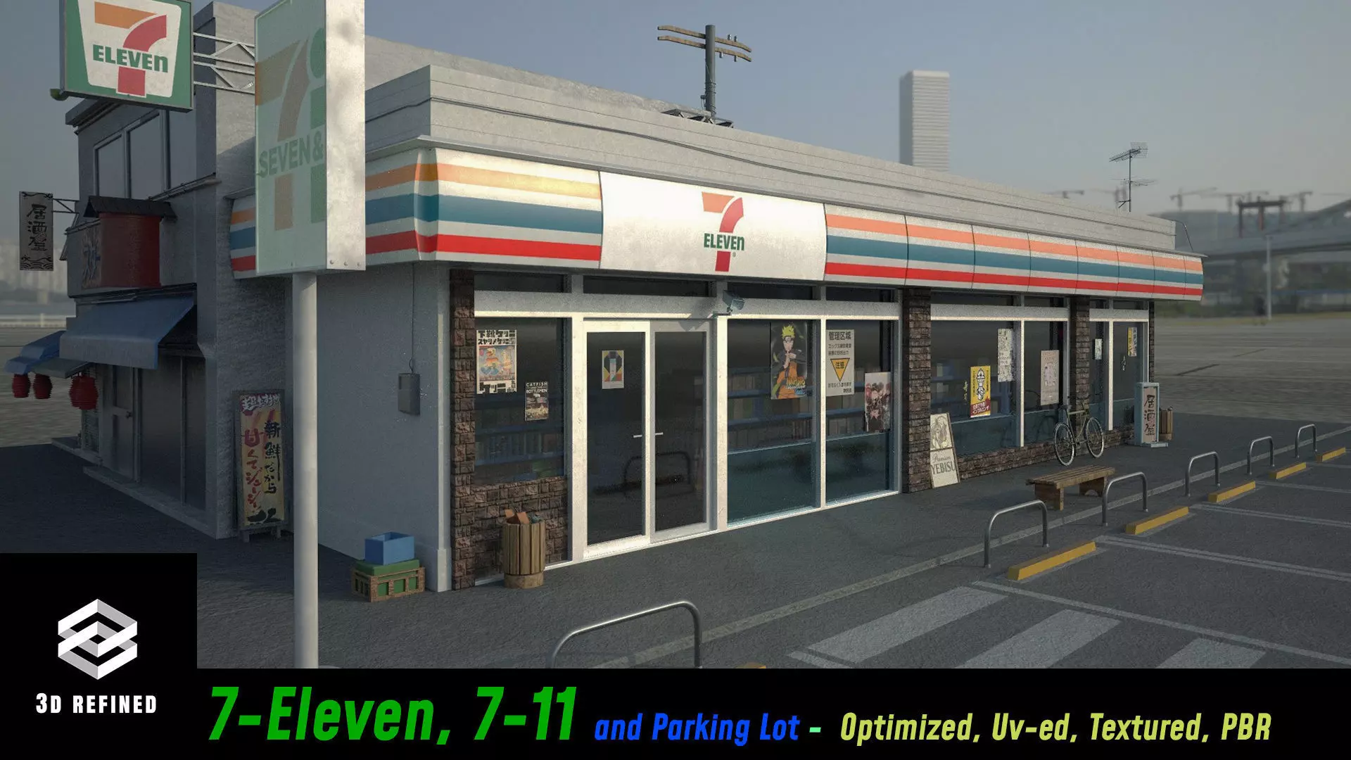 7 eleven  7 11 Store and street Low-poly 3D model_0