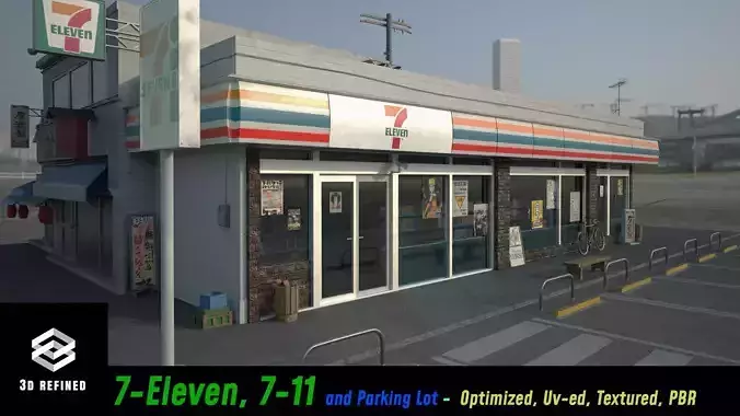 7 eleven  7 11 Store and street Low-poly 3D model