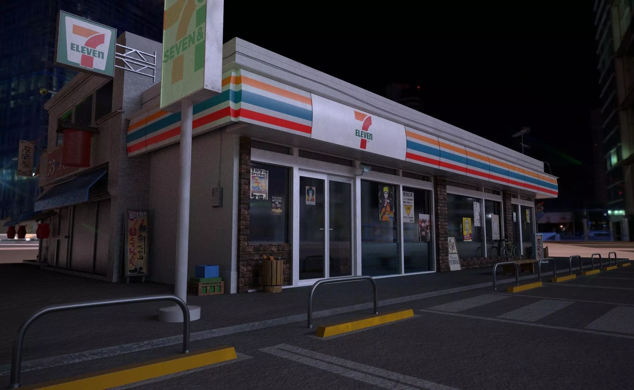 7 eleven  7 11 Store and street Low-poly 3D model_11