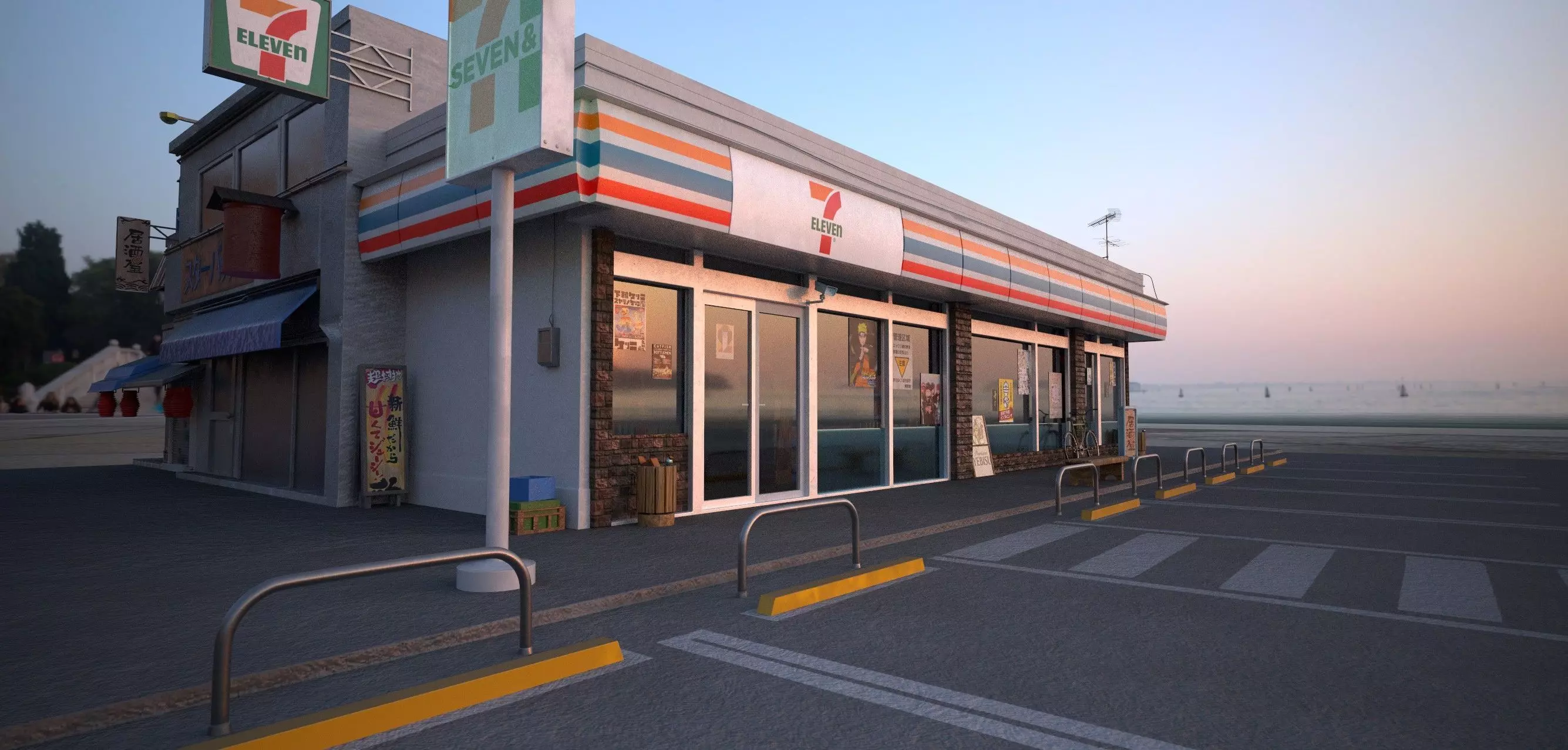 7 eleven  7 11 Store and street Low-poly 3D model_15