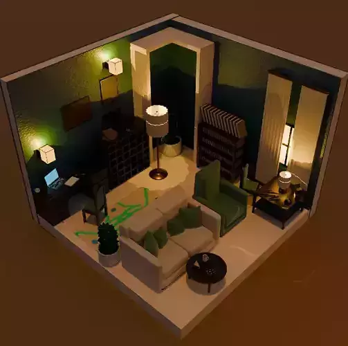 The Vintage Spirit Room Animated Isometric Scene 