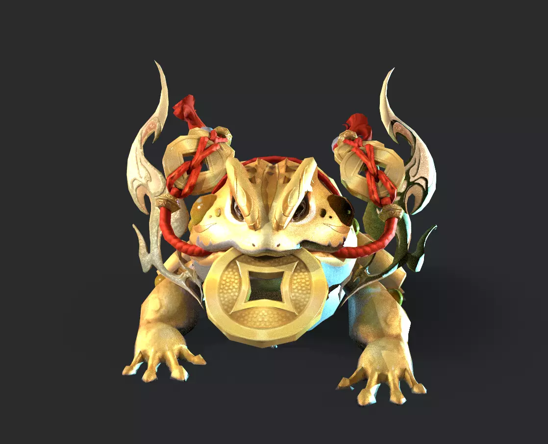Golden Toad Lucky Low-poly 3D model_12